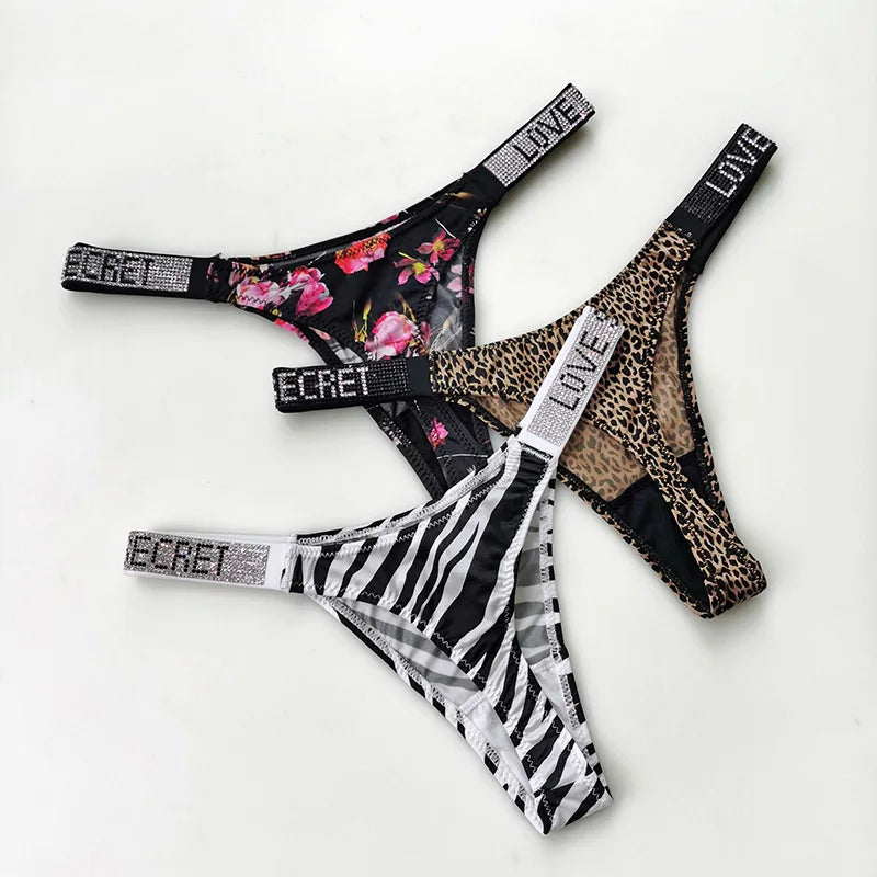 low waist women thongs with letter diamonds