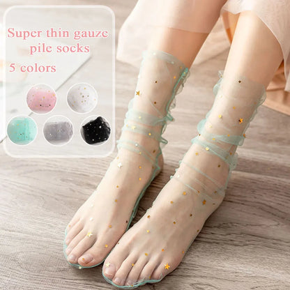 Girls Lace Nylon Socks Colorful Star  Transparent Socks