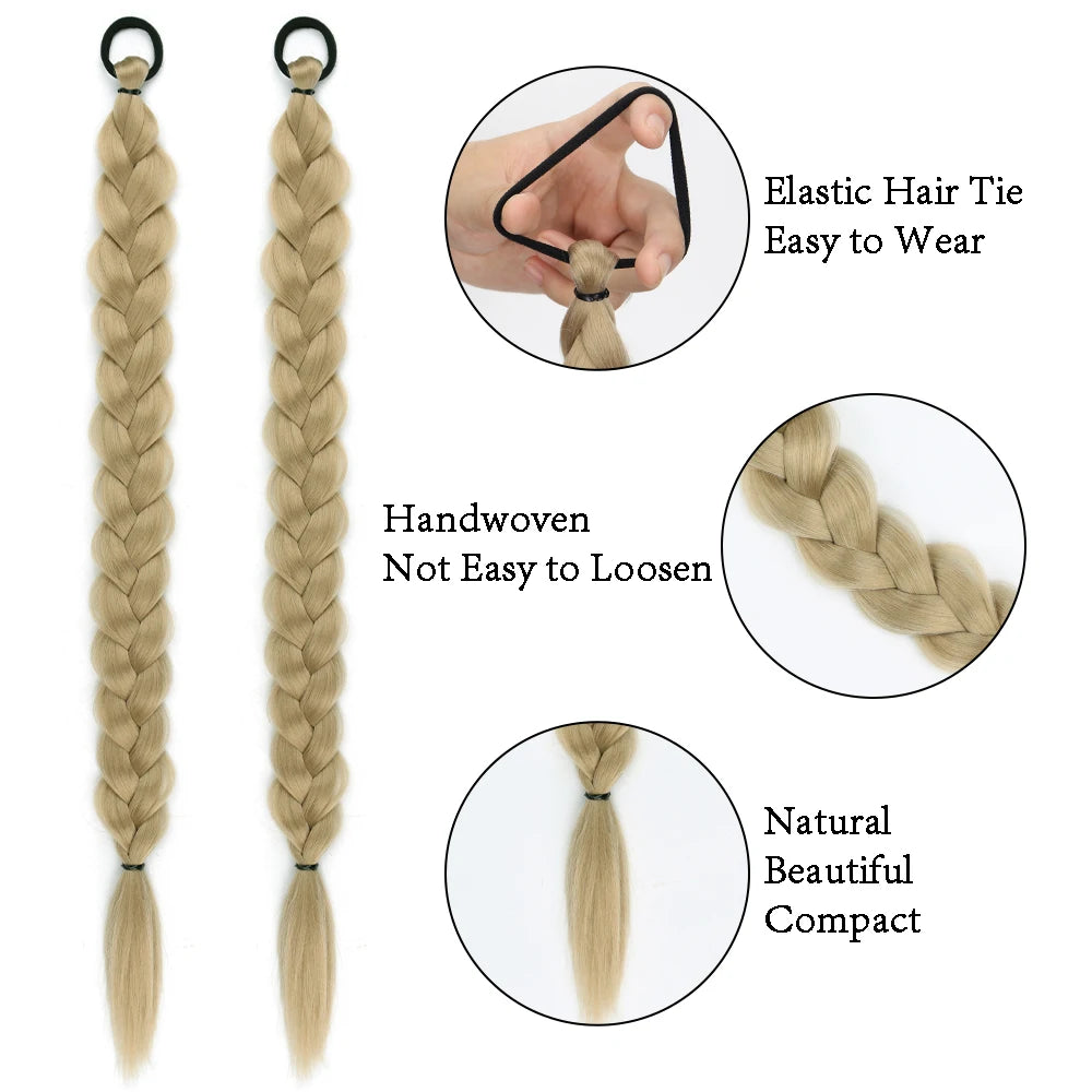 Synthetic long twist braid ponytail extensions with rubber band for women. Perfect for daily use