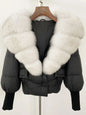 winter women's white duck down jacket with real raccoon fox fur collar loose fit coat