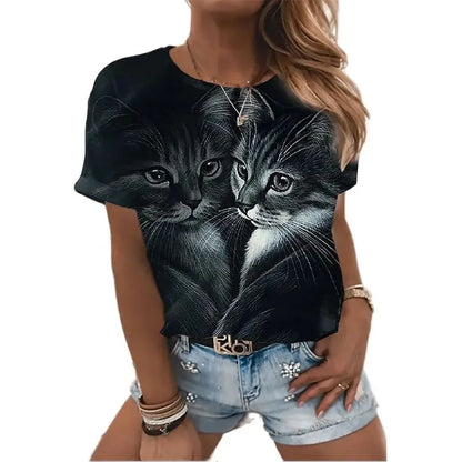 cats lover new fashion t-shirt women 3d cats print t-shirts