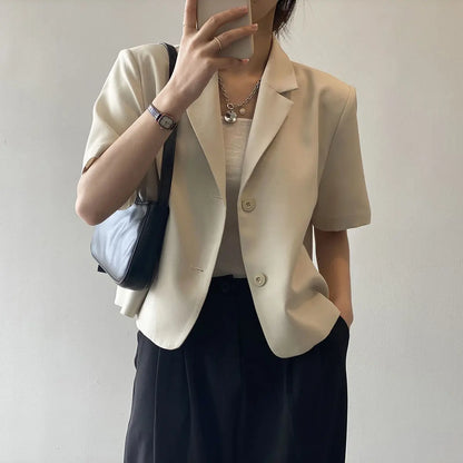 suit top women thin jacket outerwears casual short sleeve blazers solid cotton coats