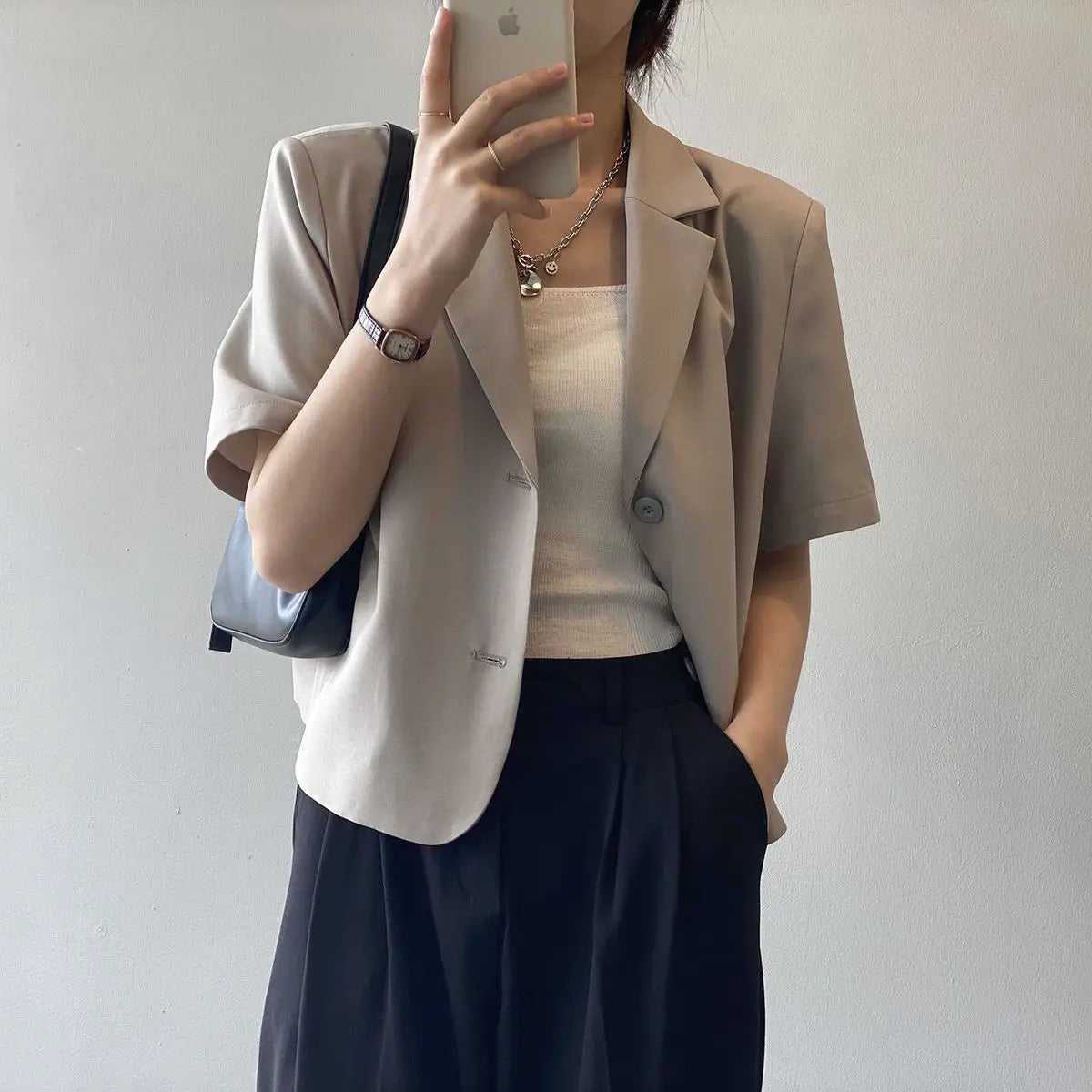 suit top women thin jacket outerwears casual short sleeve blazers solid cotton coats