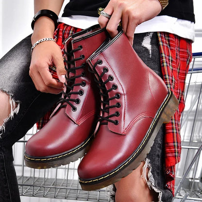 leather men ankle boots outdoor winter casual shoes lightweight warm work boots classic handmade