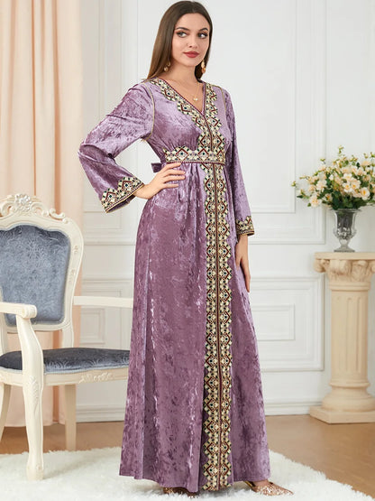 Dubai velvet dress women long dresses clothing turkey arabic dress