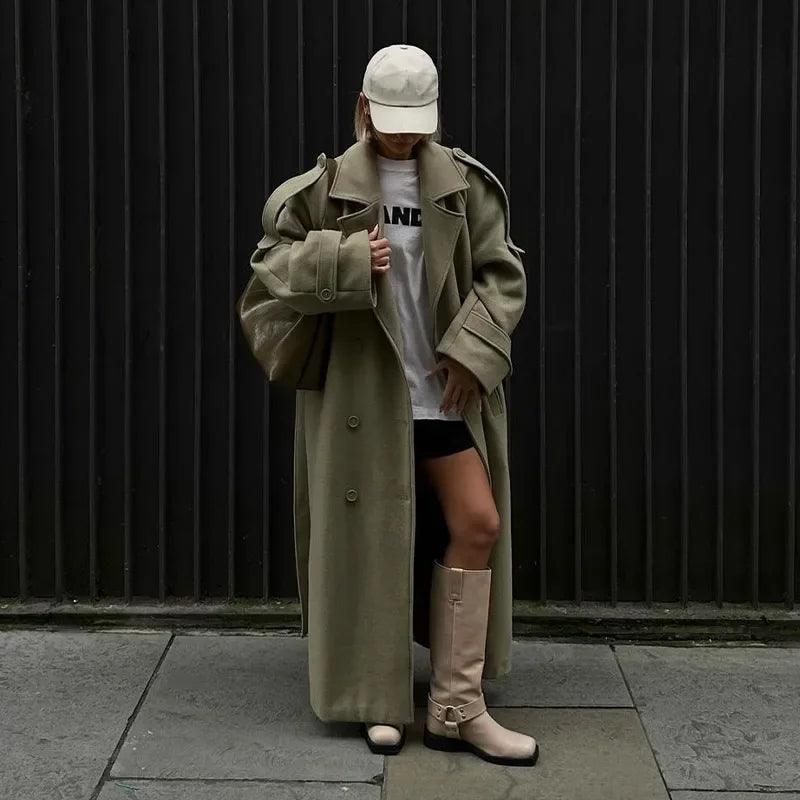 Solid long girls over coat full sleeve autumn winter lose street style - ARI