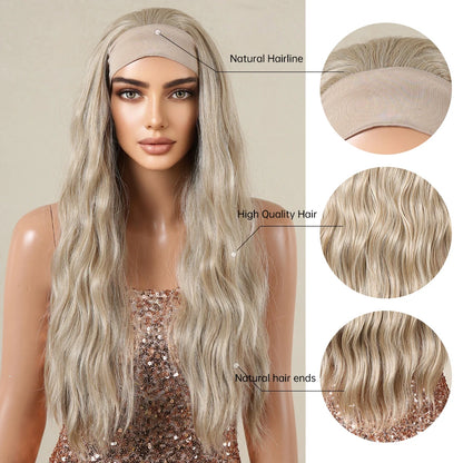 LOUIS FERRE Long  Kinky Curly Headband  Wigs for Women Blonde Light Brown Wavy Hair With Clips Daily Natural Hair