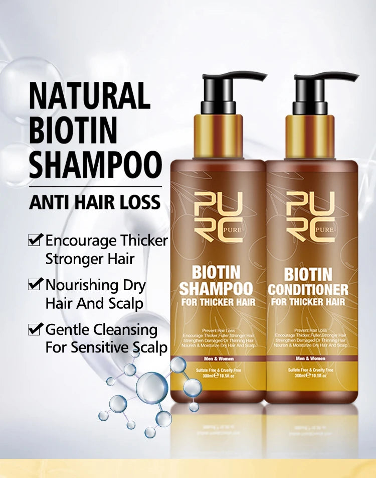 PURC ,biotin fast hair growth oil shampoo conditioner set anti hair loss treatment for Unisex beauty health gift,