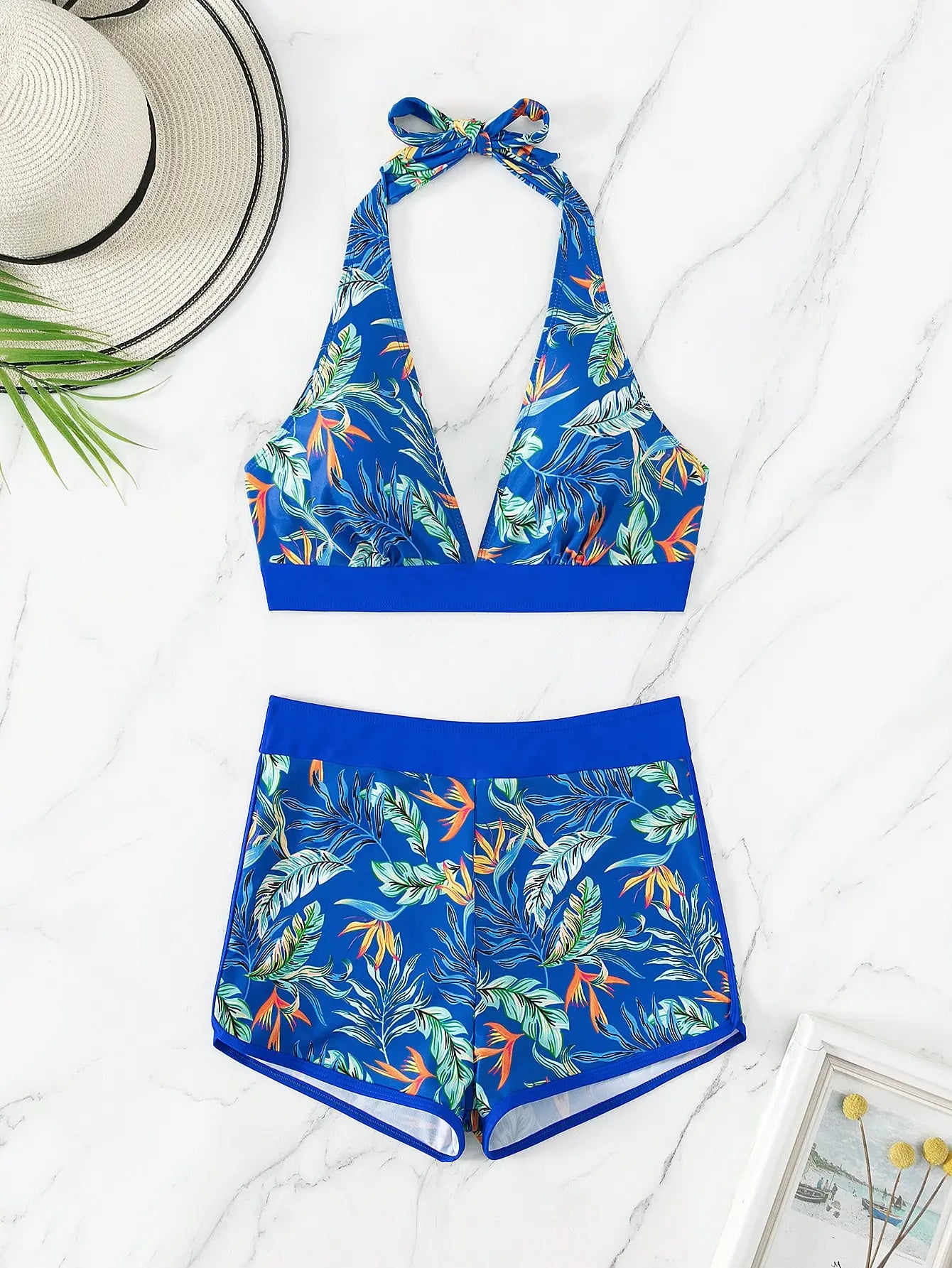 Bikini set short swimsuit women high waist swimwear printed beachwear