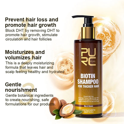 PURC ,biotin fast hair growth oil shampoo conditioner set anti hair loss treatment for Unisex beauty health gift,