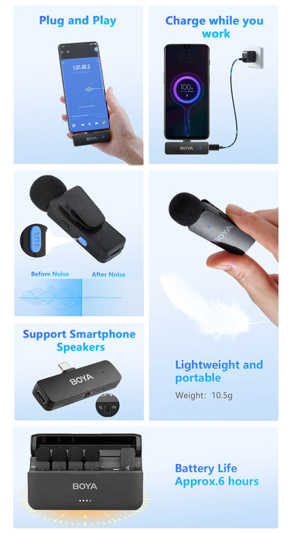 BOYA  -V4U Wireless  Microphone for iPhone Android Phone PC YouTube Video Recording Vlog Live Streaming Interview