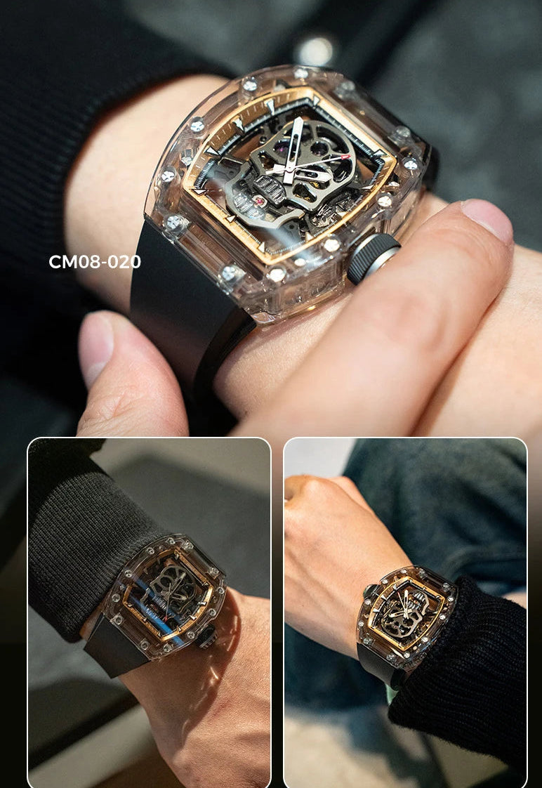 Cronus art mechanical men’s watch 50mm sapphire case skeleton skull dial