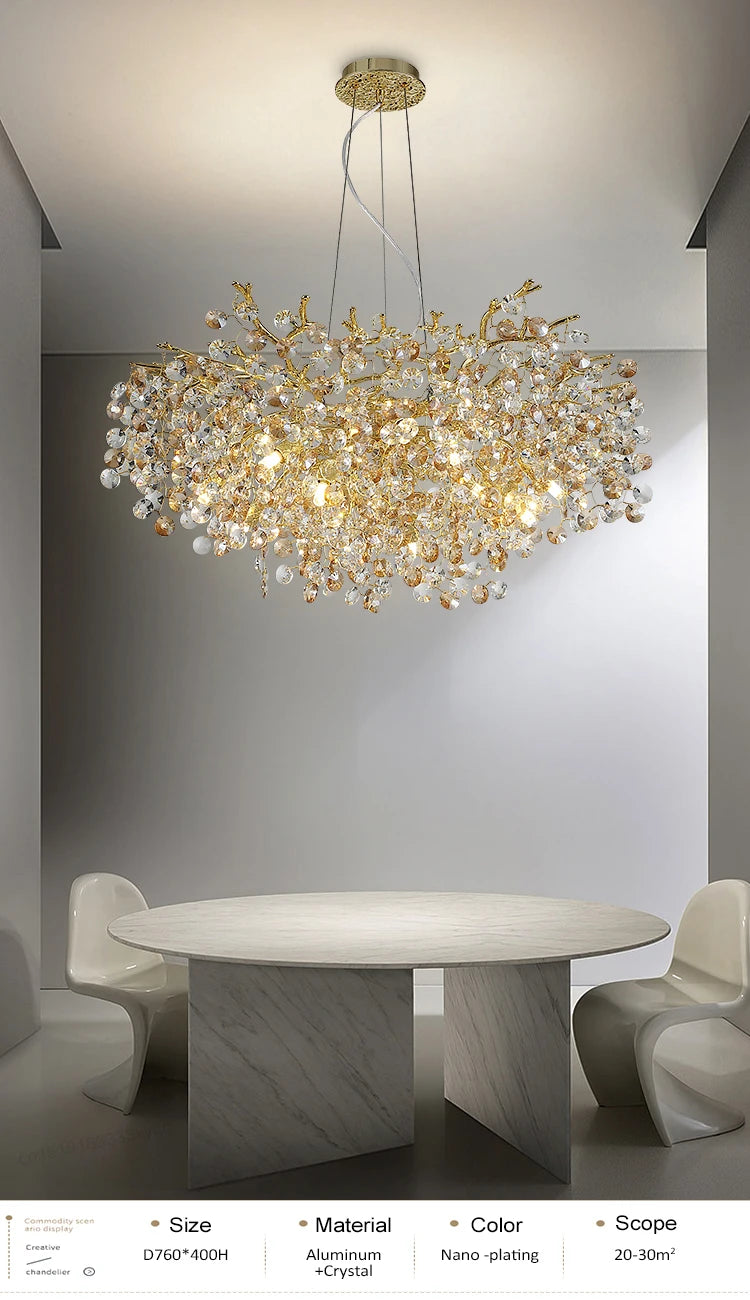 gold lustre sun crystal ceiling chandelier - led nordic home decoration