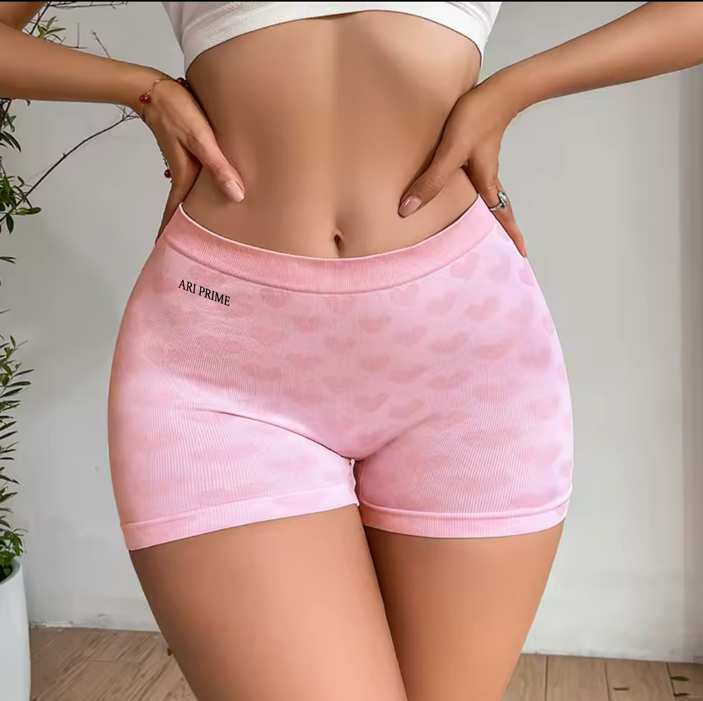 ARI brand panties love heart pink high-waisted breathable knitting underwear for women